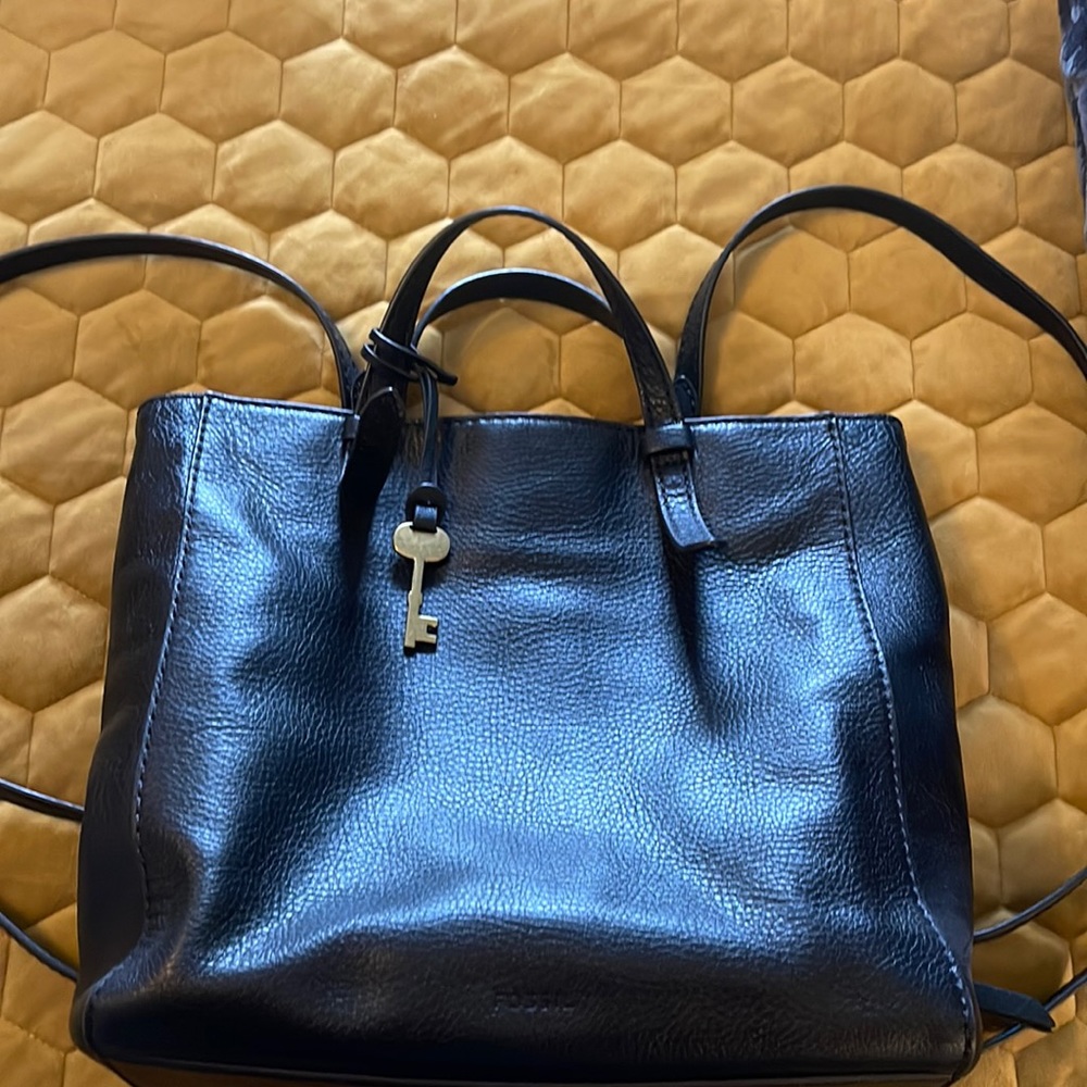 Fossil black leather backpack convertible bag.